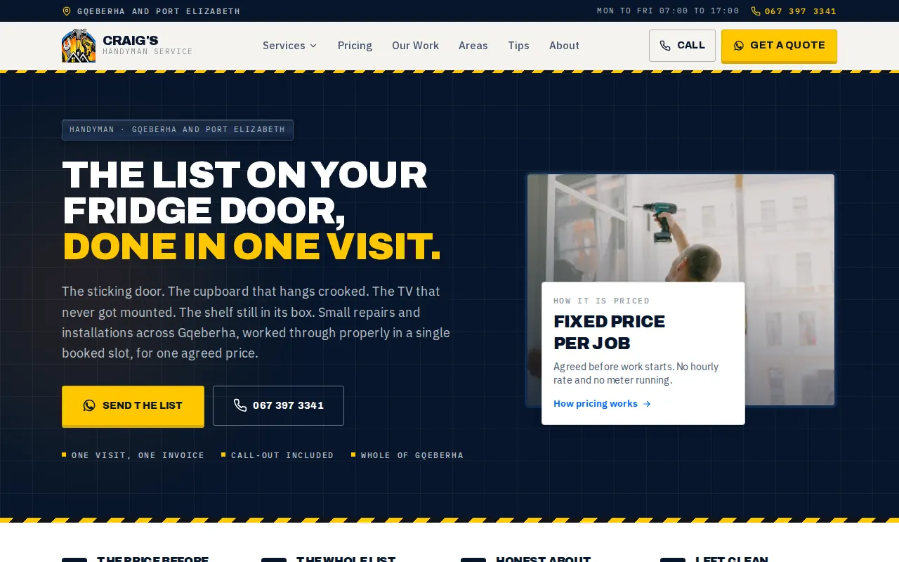Screenshot of the Craig's Handyman Service website