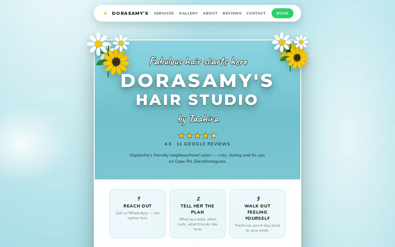 Screenshot of the Dorasamy's Hair Studio website